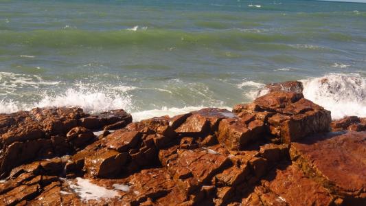 在海滩上的棕色石头