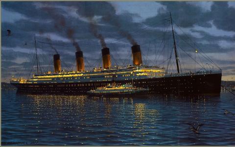 泰坦尼克号在码头上