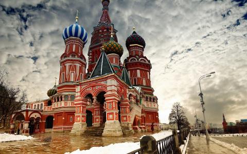 雪在莫斯科圣蓬蒿的大教堂