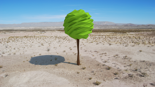 在沙漠中的绿树，3D图形