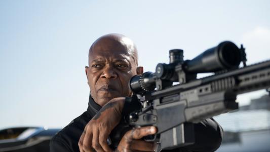 演员Samuel Leroy Jackson在电影“杀手的保镖”（The Killer's Bodyguard），2017年