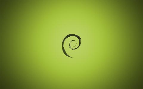 在绿色背景上的黑色Debian符号