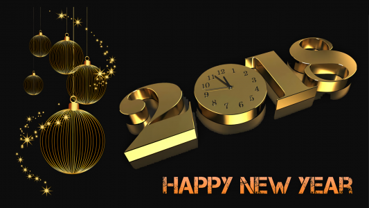 在新的一年的黑色背景上的金色数字2018新年装饰