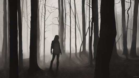 在迷雾森林中的女孩
