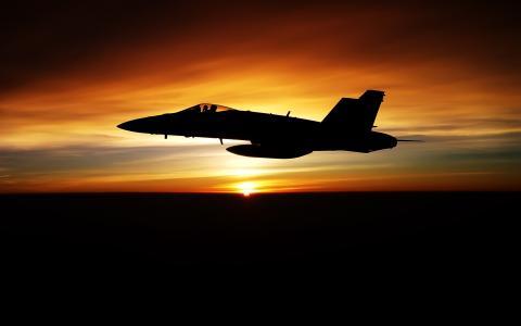 在日落时的飞机战斗机