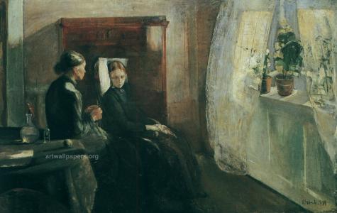 Edvard Munch绘画 - 窗外的女人