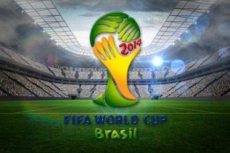 在体育场的背景上的徽标世界杯在巴西2014年