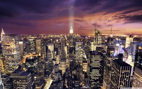 晚上，曼哈顿，摩天大楼