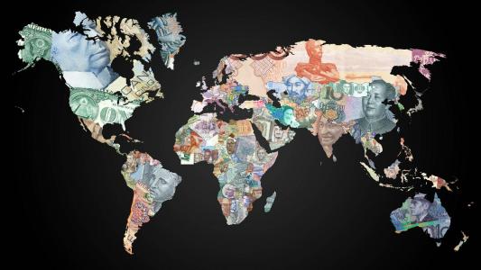 在世界地图上的钱