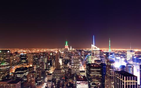 曼哈顿在晚上，纽约