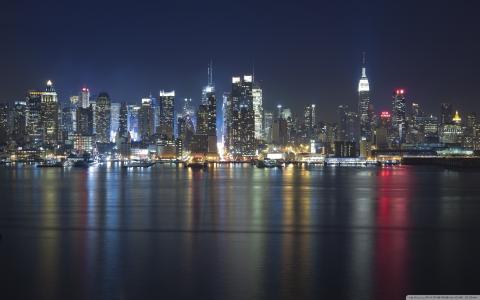 夜晚的城市，曼哈顿，摩天大楼