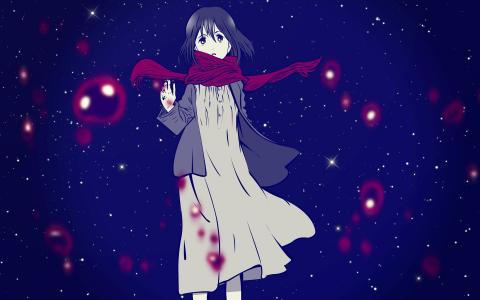 从动画“Shingeki no Kyojin”的女孩的红色围巾