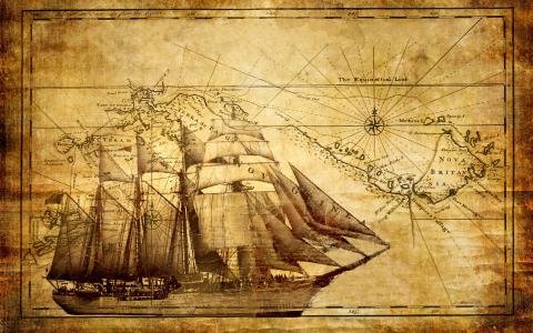 一艘旧船和一张海员的地图