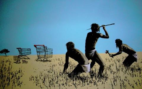 涂鸦，古代人和商店篮子，Banksy