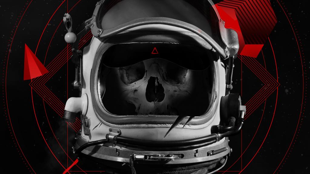 宇航员头盔中的人类头骨