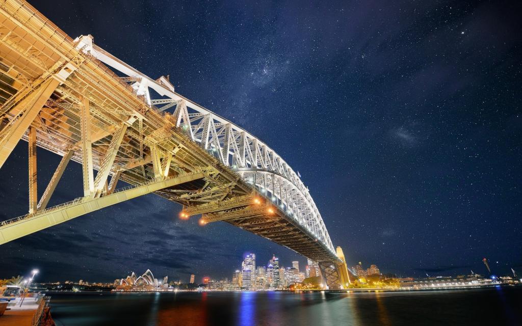 桥的夜​​间照明，照片HDR