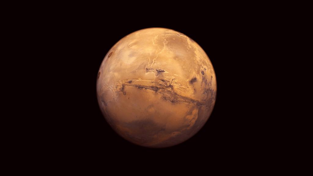 黑色背景上的行星火星