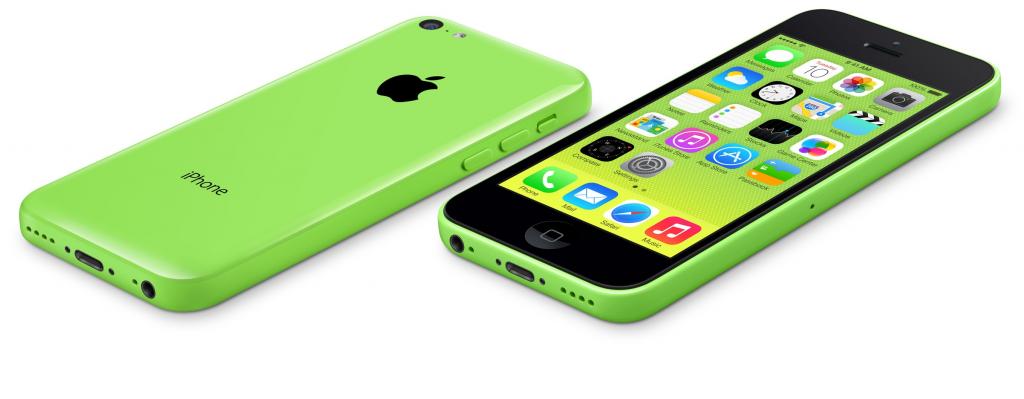 在白色背景的绿色Iphone 5C