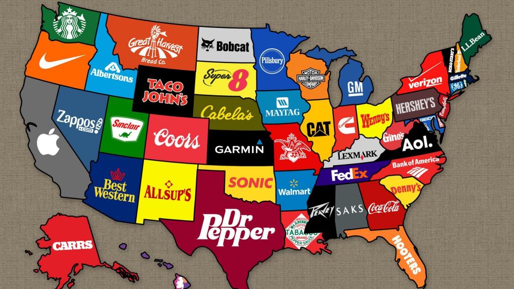 在地图上的品牌美国