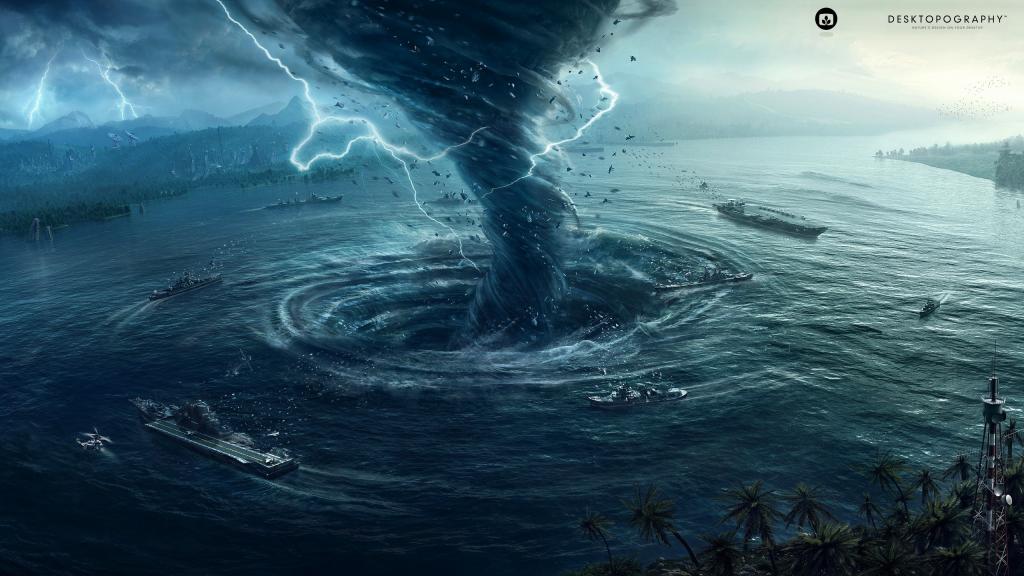 龙卷风在海湾创造了一个漩涡