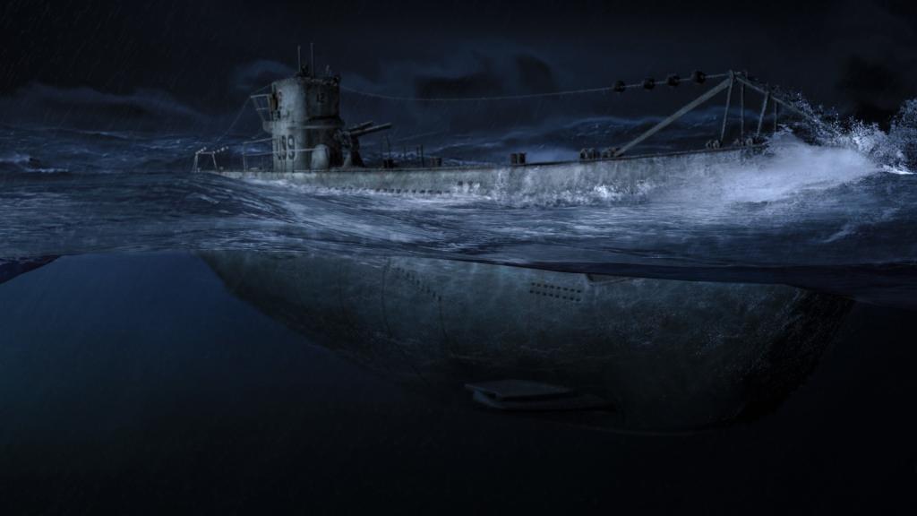 潜艇在夜晚的黑暗中