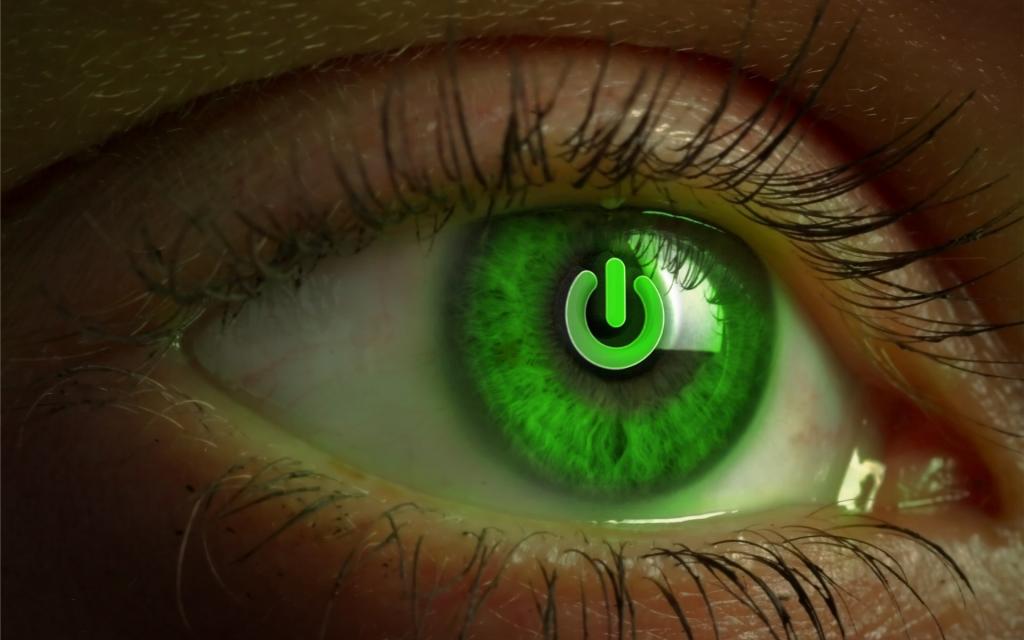 绿色的眼睛与标志包括