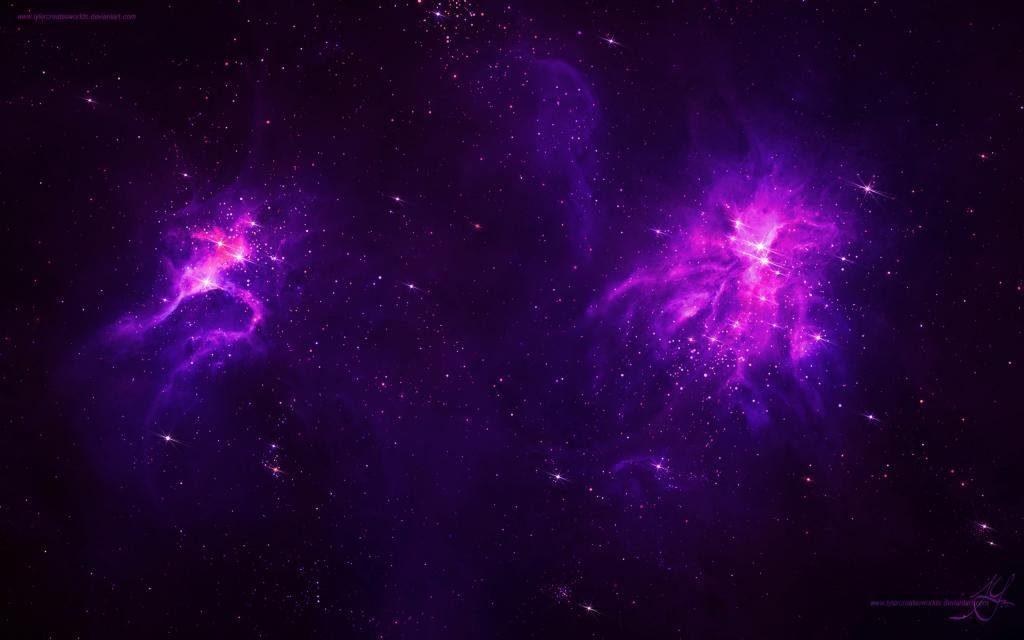 在太空中的两个紫色星系