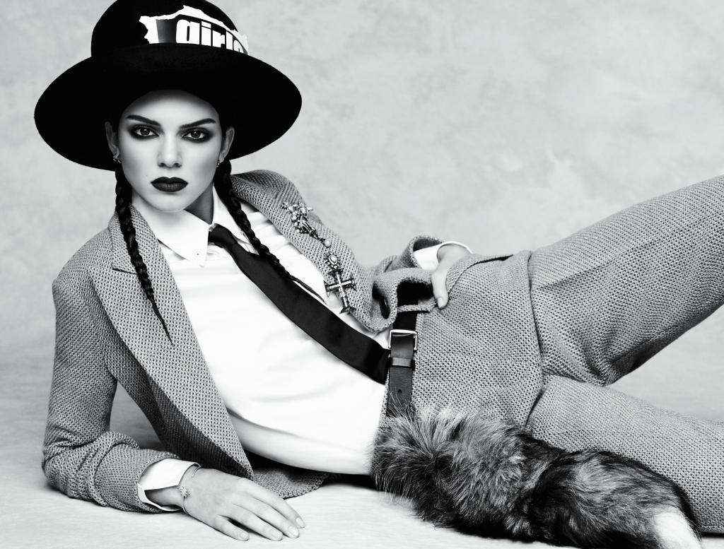 美国模特Kendall Jenner，黑白照片