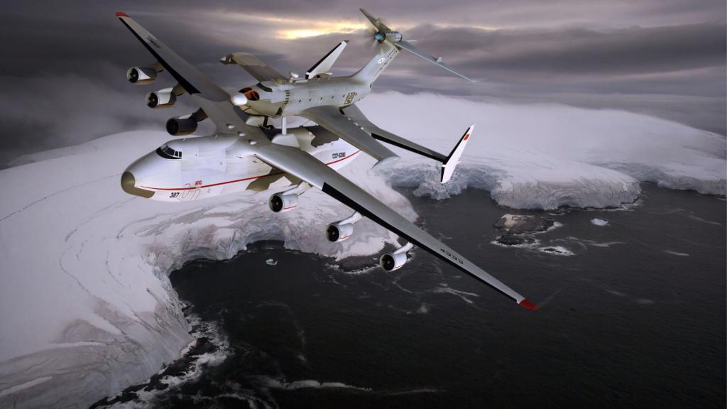 AN-225 Mriya运输机在北冰洋上空的飞行