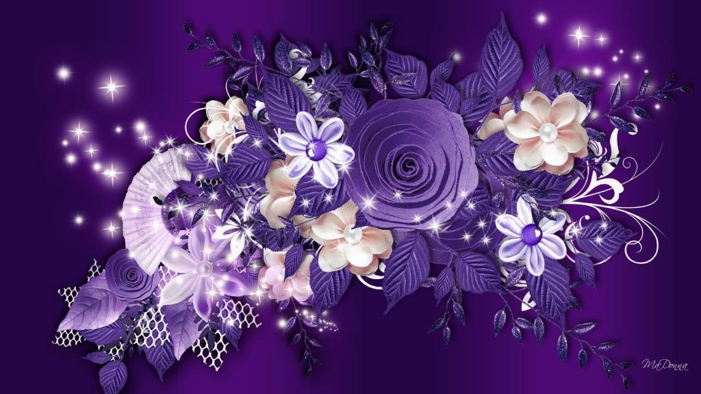 紫色的玫瑰和其他紫色背景上的花朵