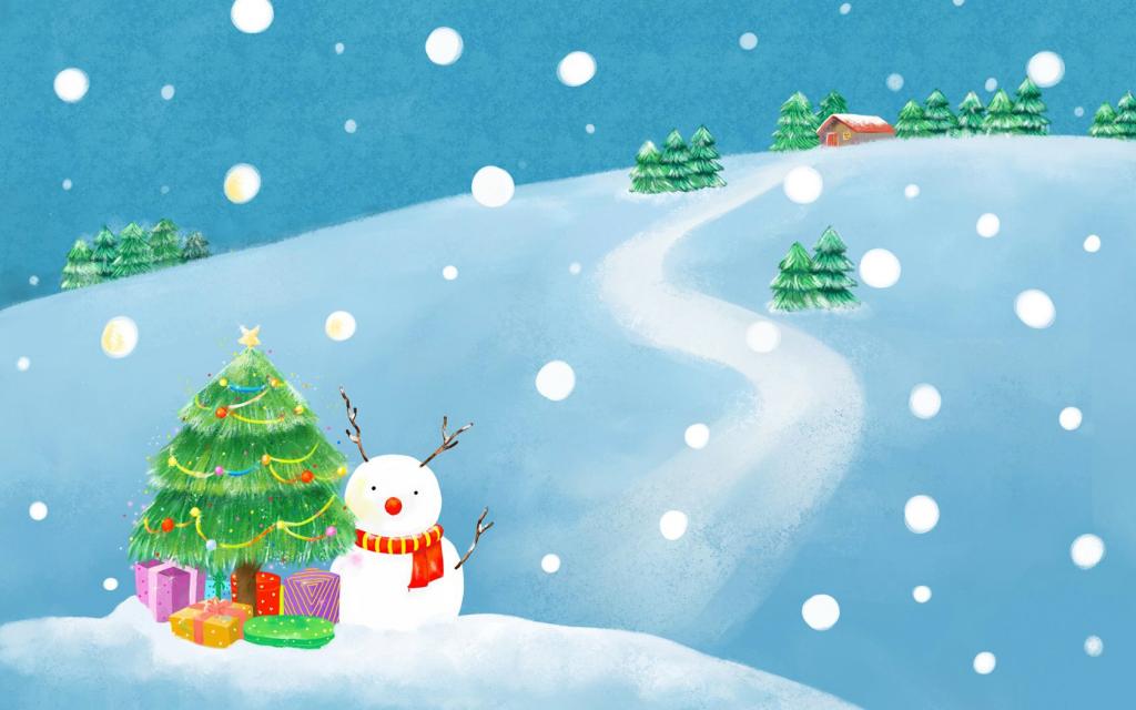 雪人在圣诞树下