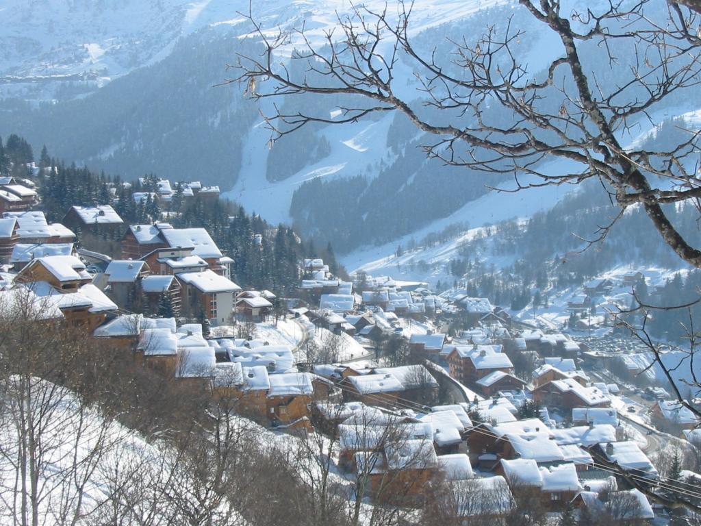 在法国Meribel滑雪胜地的斜坡上的房子