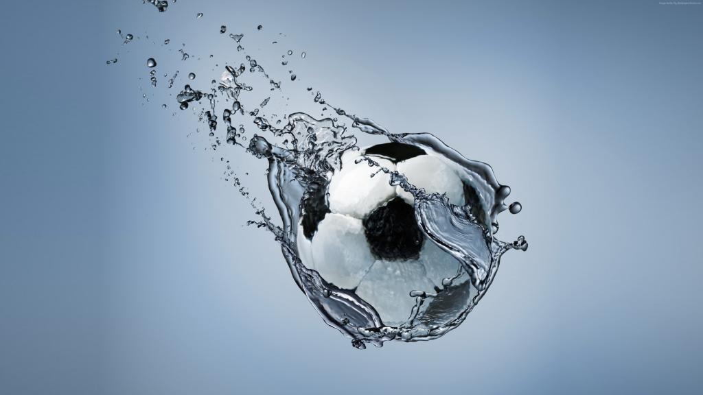 足球在灰色的背景3d图形中的水中