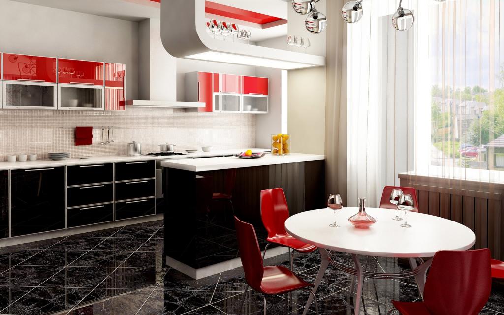 厨房和饭厅/红色和黑色的颜色