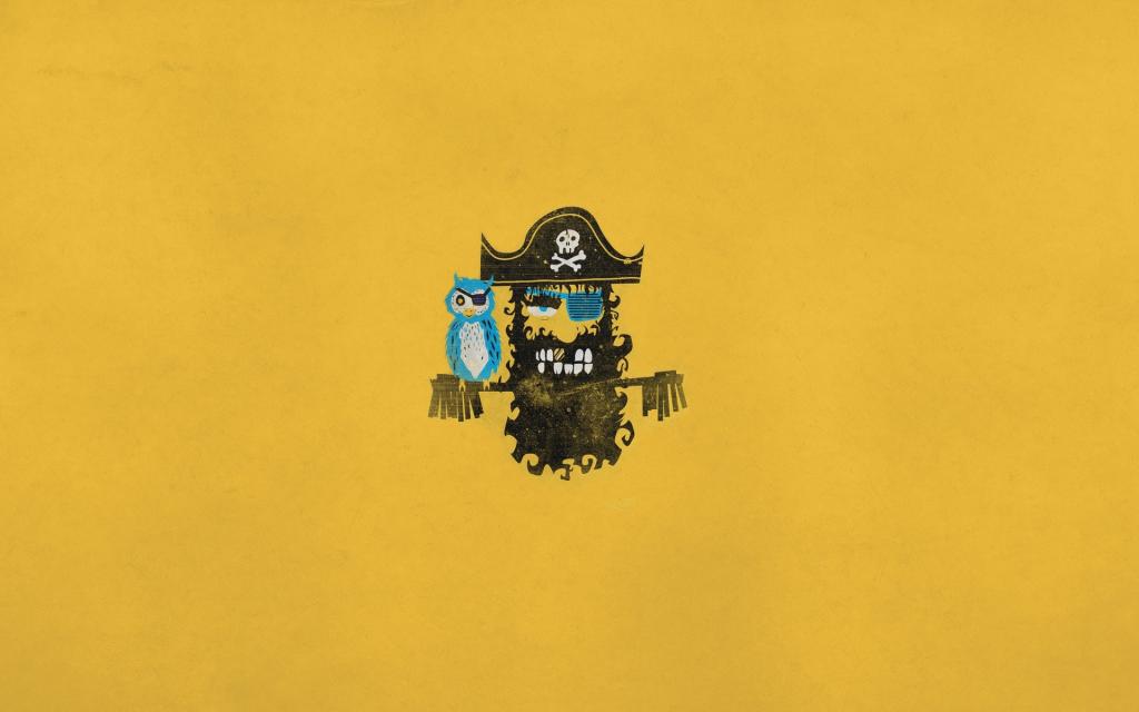 海盗和鹦鹉，黄色背景