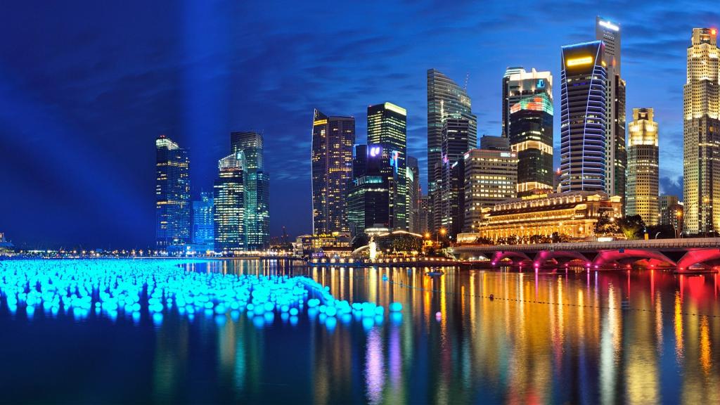 小游艇船坞海湾夜视图在新加坡