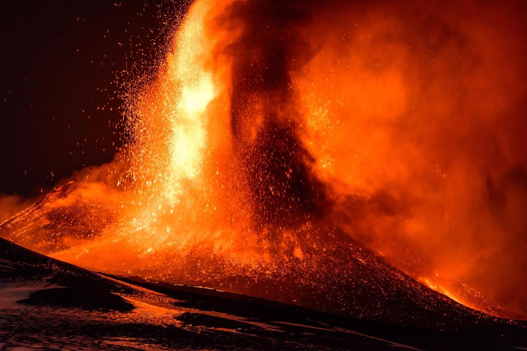 火山埃特纳火山爆发，西西里岛