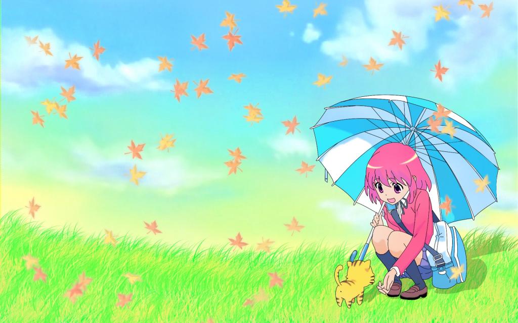 伞和小猫的女孩