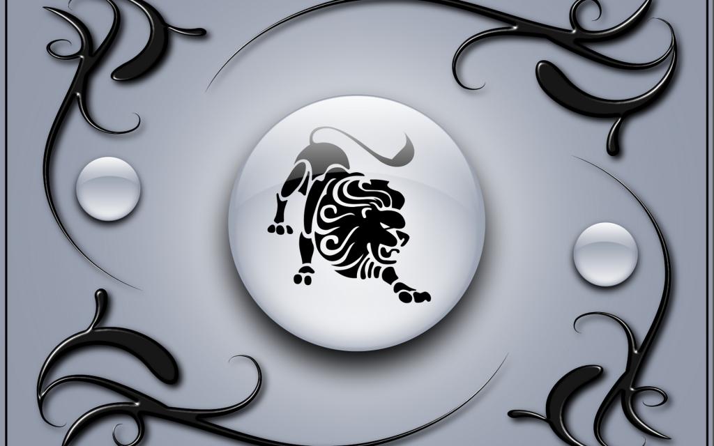 狮子标志与黑色装饰的灰色背景上