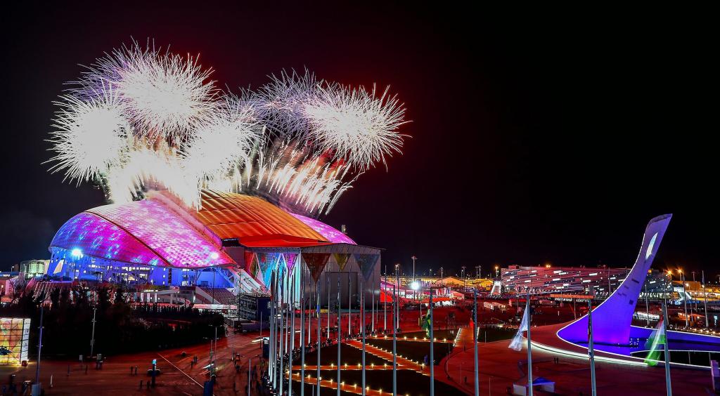 在索契奥运会开幕式上的体育场烟花