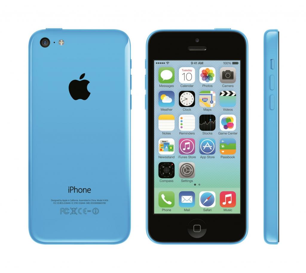 在白色背景的蓝色Iphone 5C