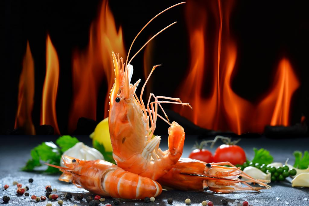 虾用香料为背景的火