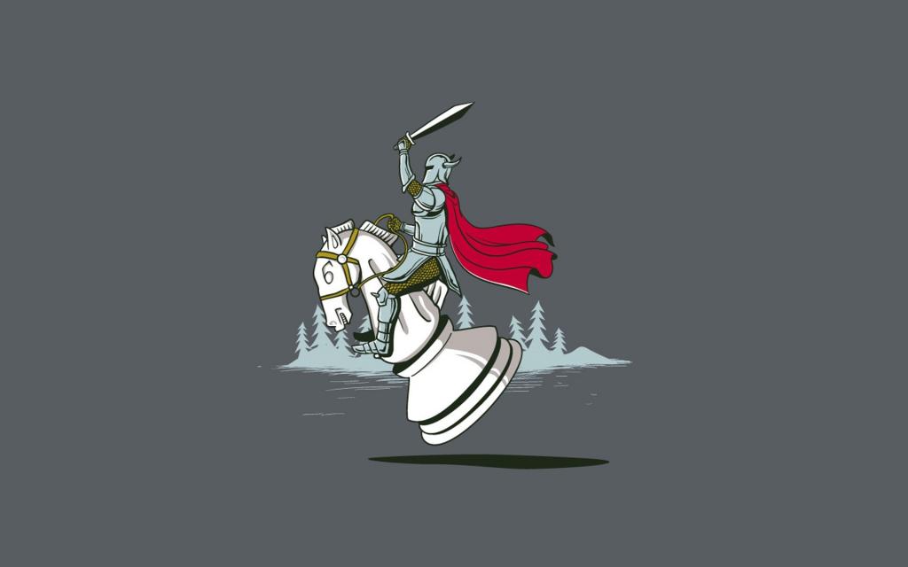 骑士跳上国际象棋骏马，灰色的背景