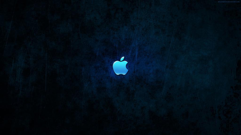 在蓝色黑色背景上的苹果徽标