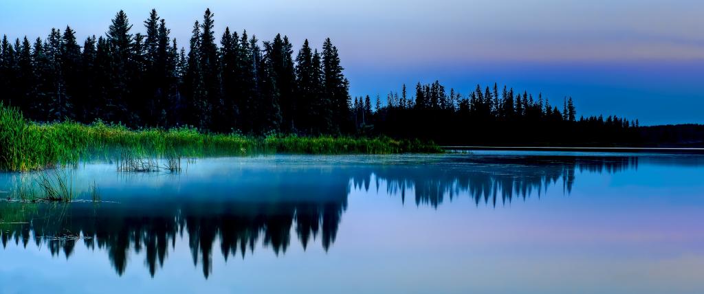 晚上在湖上雾