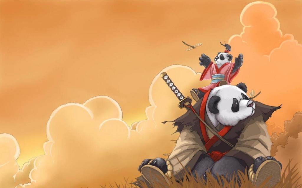 熊猫武士与幼崽，卡通功夫熊猫