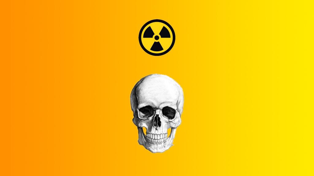 放射性危险，背景的头骨和标志