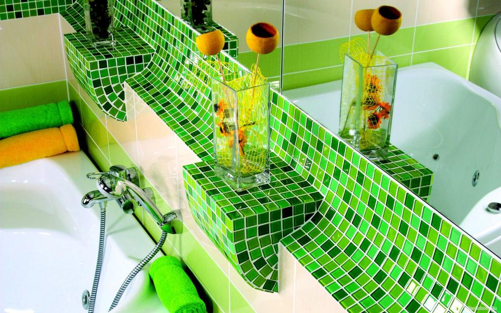 绿色的瓷砖在浴室里