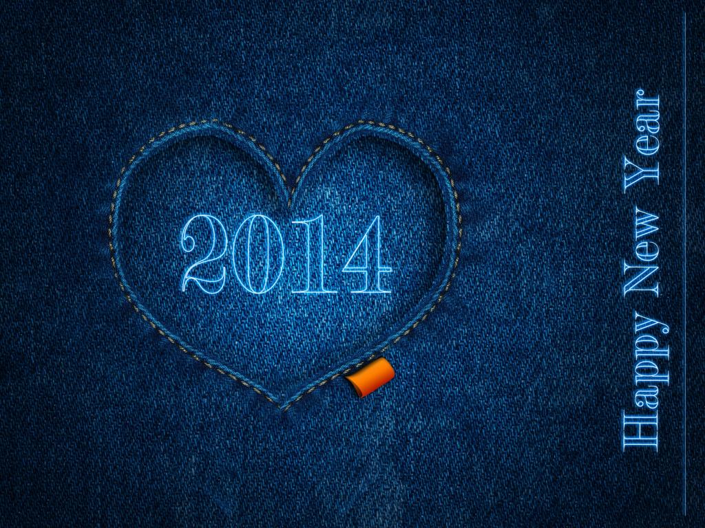 新年快乐2014年，明亮的蓝色背景