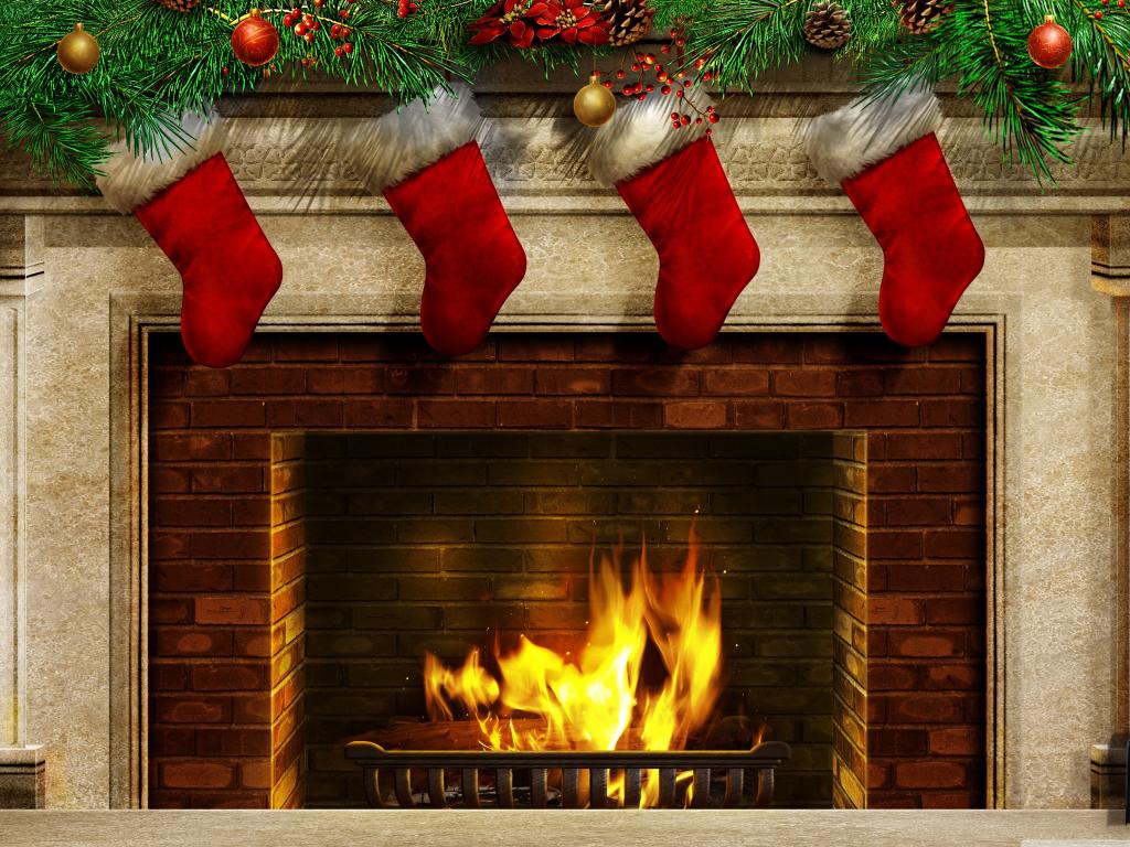 新年的袜子在壁炉旁
